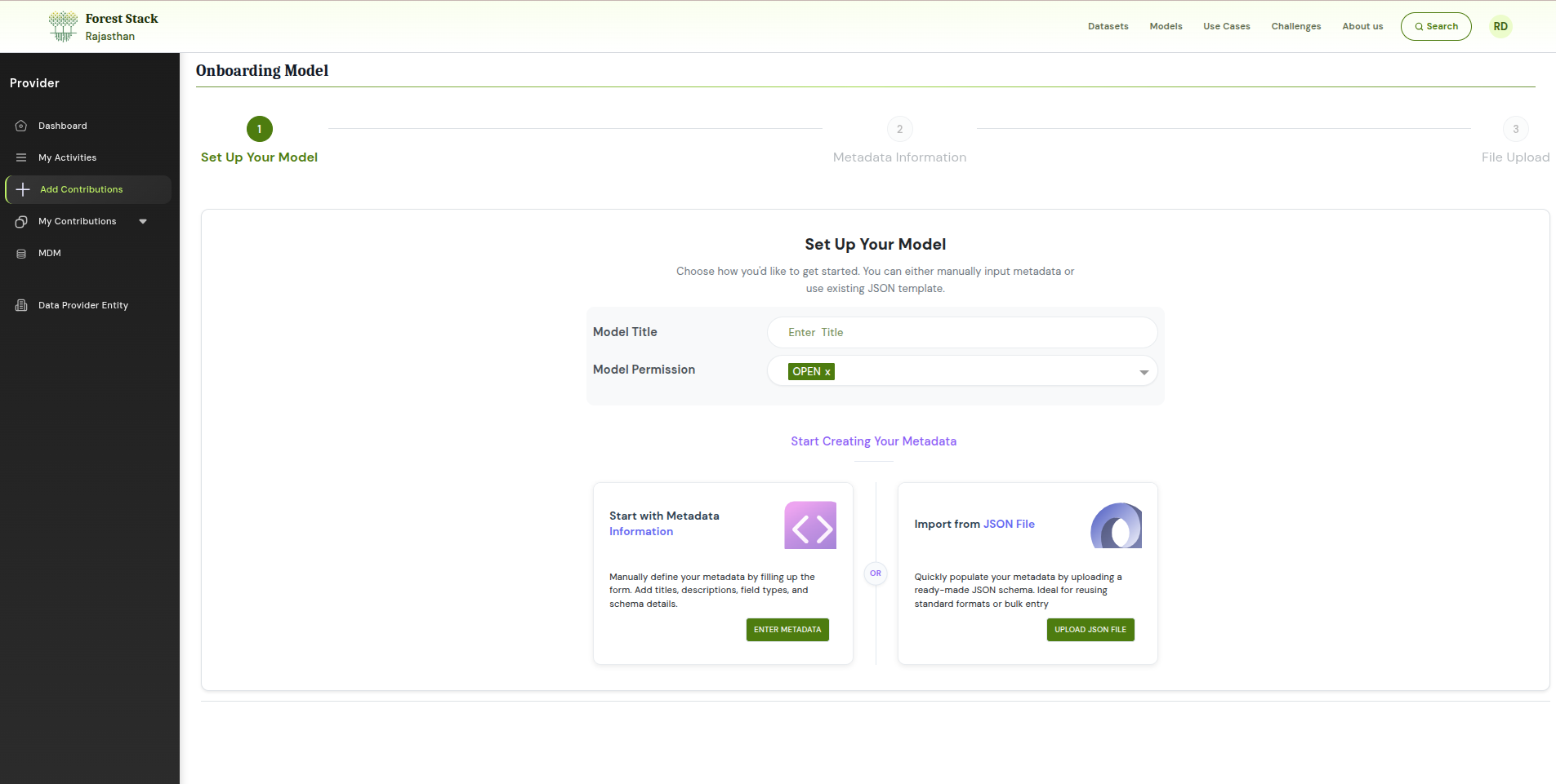 Enter model title and Permission